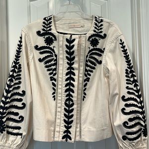 NWOT Tory Burch cotton gorgeous bead and detailed hidden button waist jacket